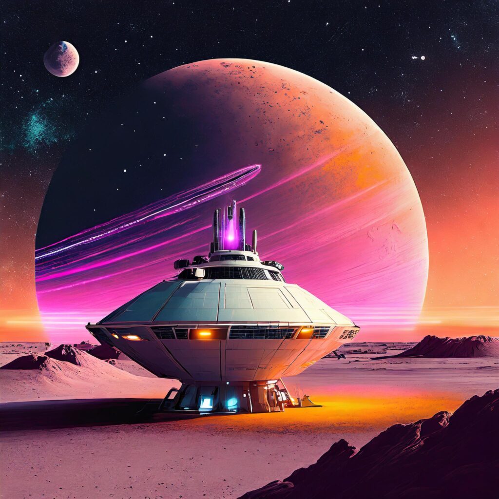 El futuro del viaje en el espacio. Una representación de un asentamiento humano en otro planeta. Imagen generada por IA.