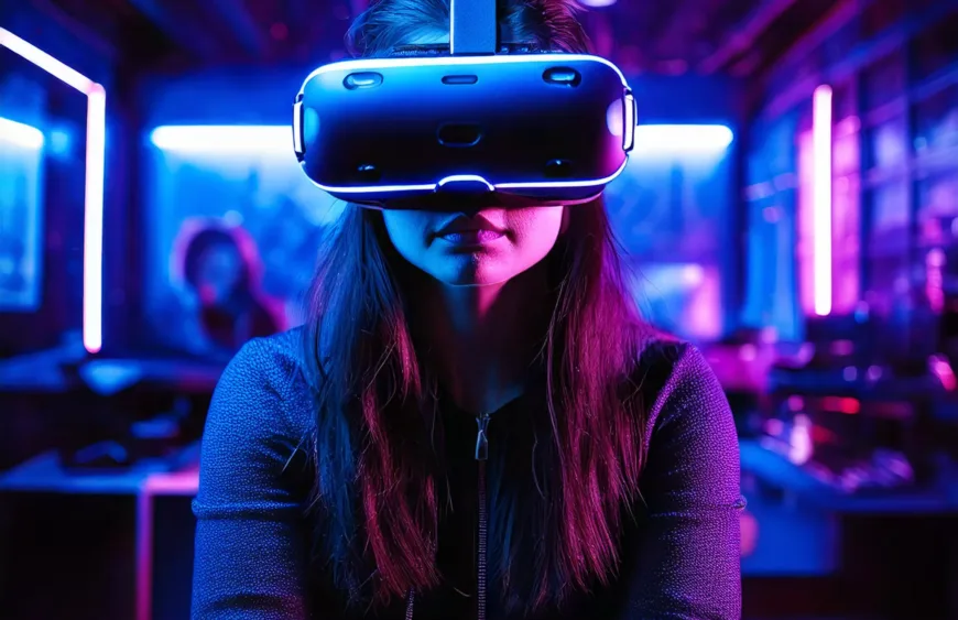 Persona con un headset de realidad virtual.