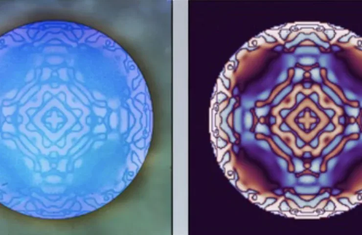 El equipo de ingenieros de UC San Diego diseñó una metasuperficie con miles de nanopilares de dióxido de titanio capaces de identificar y corregir distorsiones ópticas con ayuda de inteligencia artificial. Crédito: UC San Diego.